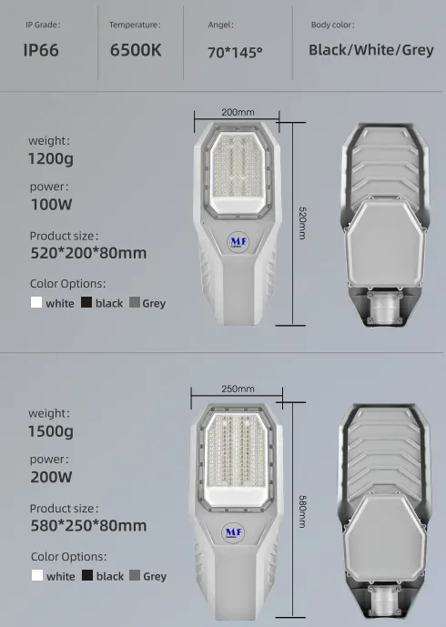 Đèn LED Mặt trời vườn đường phố Đèn tường nhôm Kiểm soát nước 200W IP65 Ik08 Đường đi công viên nhỏ gọn 10