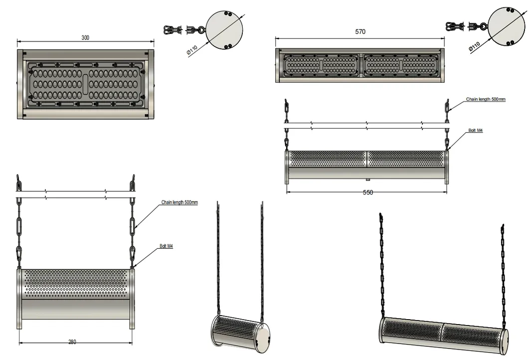 Ánh sáng vườn LED Kiểm soát nước 250W 300W IP66 Ik10 Xưởng bán lẻ bãi đậu xe cửa hàng Trần nhà treo kho lưu trữ Lũ lụt Highbay 2