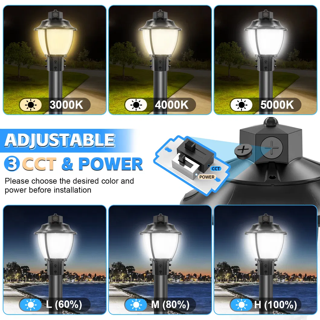 Đèn LED sân vườn điều chỉnh được chống sốc IP65 48/64/80W Chống nước 130lm/W Đèn lồng Đen và Trắng 0