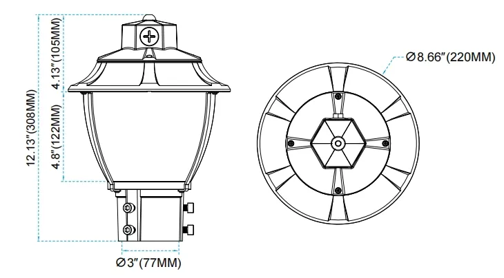 Đèn LED sân vườn điều chỉnh được chống sốc IP65 48/64/80W Chống nước 130lm/W Đèn lồng Đen và Trắng 4