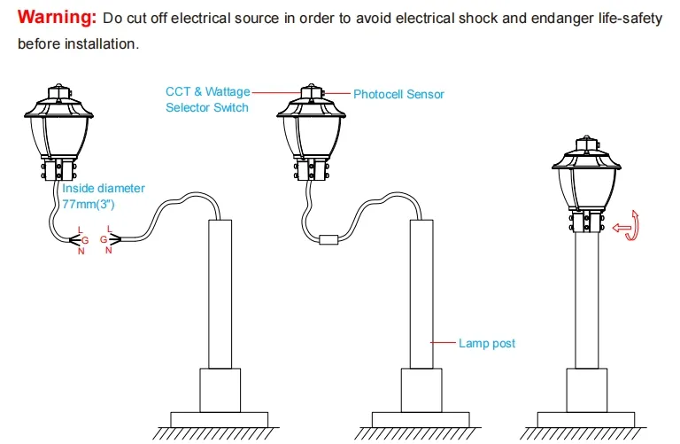 Đèn LED sân vườn điều chỉnh được chống sốc IP65 48/64/80W Chống nước 130lm/W Đèn lồng Đen và Trắng 5