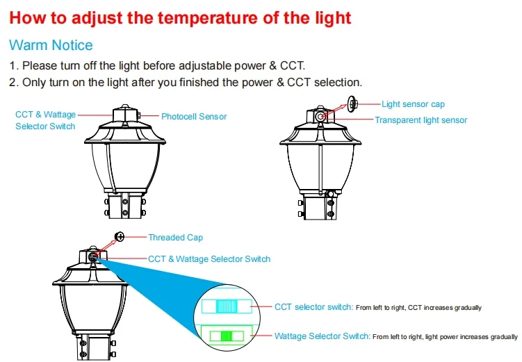 Đèn LED sân vườn điều chỉnh được chống sốc IP65 48/64/80W Chống nước 130lm/W Đèn lồng Đen và Trắng 7