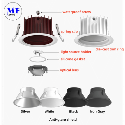 High Power COB LED Down Light Dimable 15W 30W 5 Inch 60W 8 Inch Bathroom Recessed Ceiling Downlight IP65 Waterproof Spot