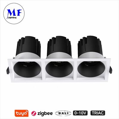Square Recessed LED Down Light Three Heads 3*7W Triac 0-10V Dali CCT Power Adjustable Dimmable Smart Dim Aluminum Spot