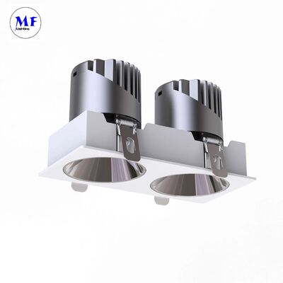 Die-Cast Aluminum Double Heads LED Spot Downlight IP44 Ugr<19 Anti-Glare Dali-2 Dali Dt8 Dimmable Square Recessed Ceiling Down Light 2×12W