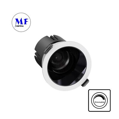 Anti-Glare COB Recessed LED Spot Downlight Optical Lens,15-55° Beam Angle,0-30° Adjustable Illumination,110Vac 5CCT DIP & 200-240VAC Dimmable Recessed Spotlight
