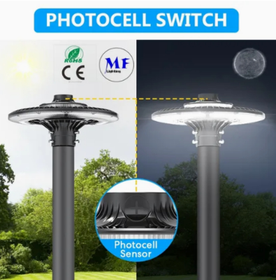 Đèn LED sân vườn có thể điều chỉnh 150W IP65 Chống nước tích hợp 130lm/W Hình tròn Đen Sân trong Công viên Đỉnh cột